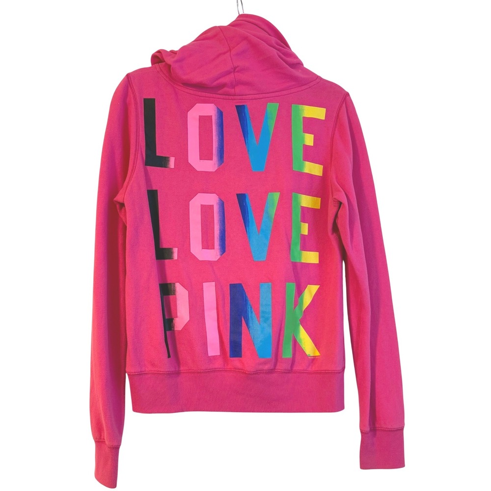 RARE Y2K Victoria's Secret Sweatshirt Hoodie Pullover Top Rainbow Love Pink Med